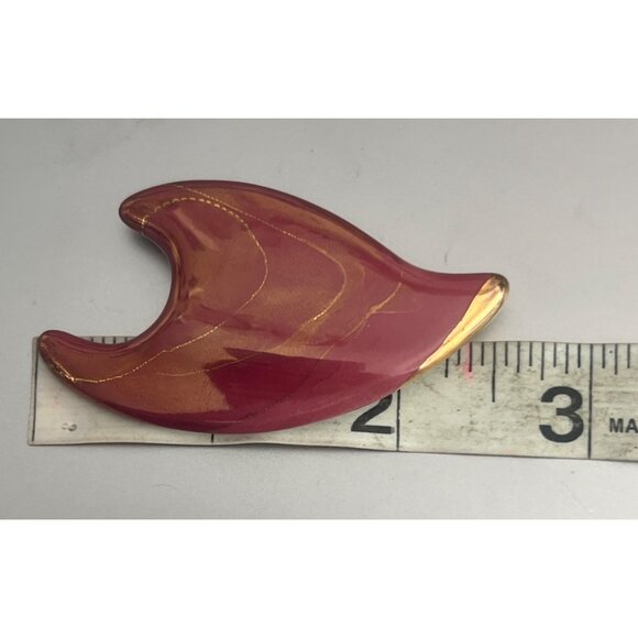 Vintage Artisan Pottery Clay Pin Brooch Wine Gold Abstract MCM Estate 2.5" - Picture 6 of 6